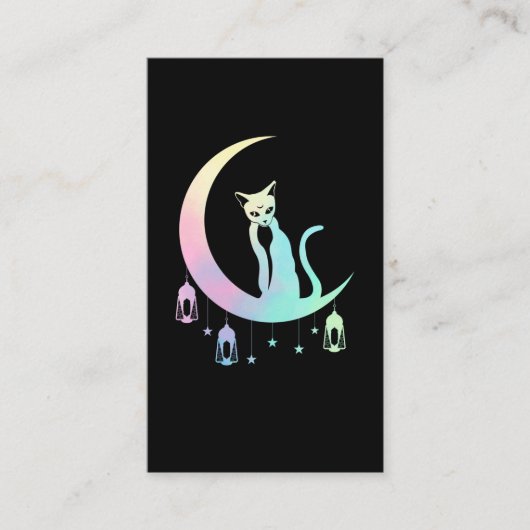 Mystical Crescent Moon Wicca Pastel Gothic Cat Visitekaartje (Voorkant)