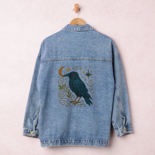 Mystical Crow Embroidered Look Denim Jacket (Hangar)
