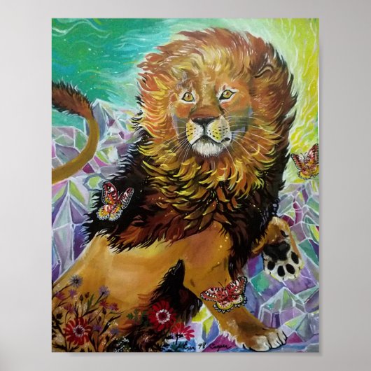 Mystical Crystal Lion Painting "New Worlds" Poster (Voorkant)