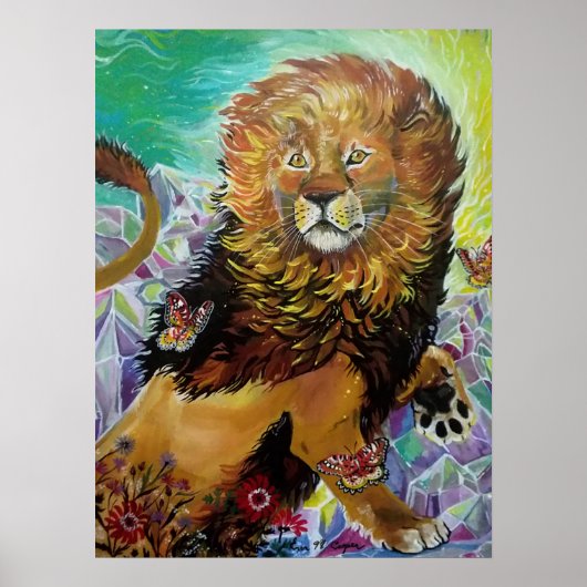 Mystical Crystal Lion Painting "New Worlds" Poster (Voorkant)