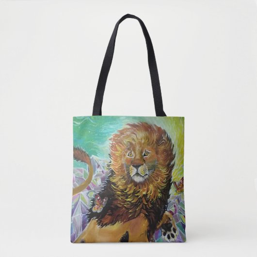 Mystical Crystal Lion Painting "New Worlds" Tote Bag (Voorkant)