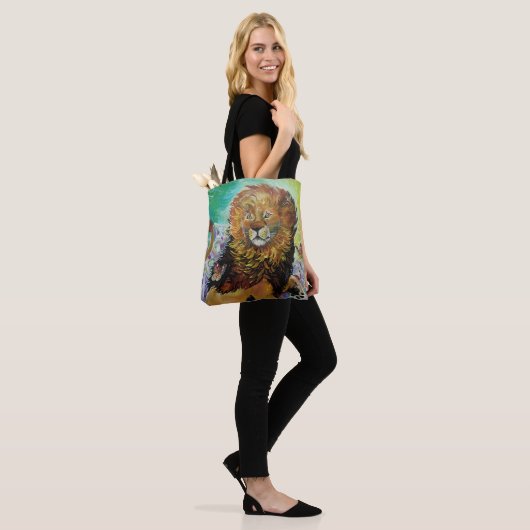 Mystical Crystal Lion Painting "New Worlds" Tote Bag (Op model)