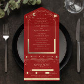 Mystical Dark Red Gold Sun Star Moon Astronomie All In One Uitnodiging