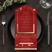 Mystical Dark Red Gold Sun Star Moon Astronomie All In One Uitnodiging