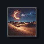 Mystical Desert Night Wall Art - Glowing Geometric Canvas Afdruk<br><div class="desc">A breathtaking digital masterpiece featuring a radiant, geometric crescent moon and intricate star patterns illuminating a vast desert landscape. The warm, glowing light of the celestial symbols contrasts beautifully with the deep blue night sky and the rhythmic textures of the golden sand dunes. This enchanting piece brings a sense of...</div>