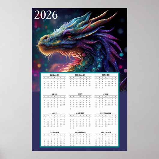 Mystical Dragon Fantasy Kalender 2026 Poster (Voorkant)