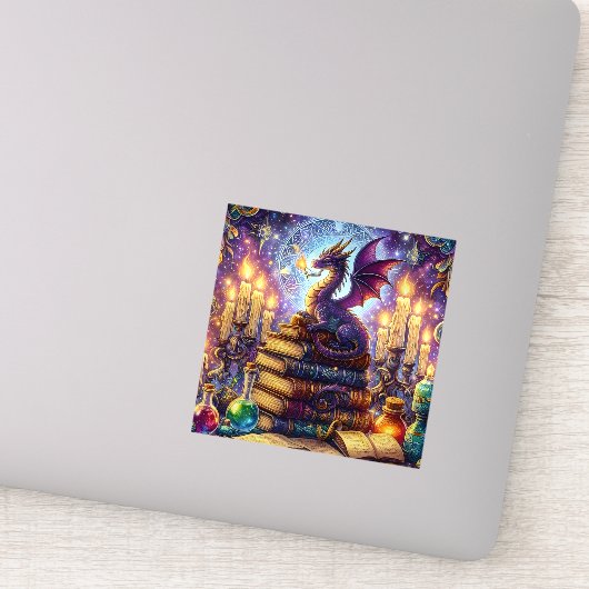 Mystical Dragon Wizard Boeken Sticker (Detail)