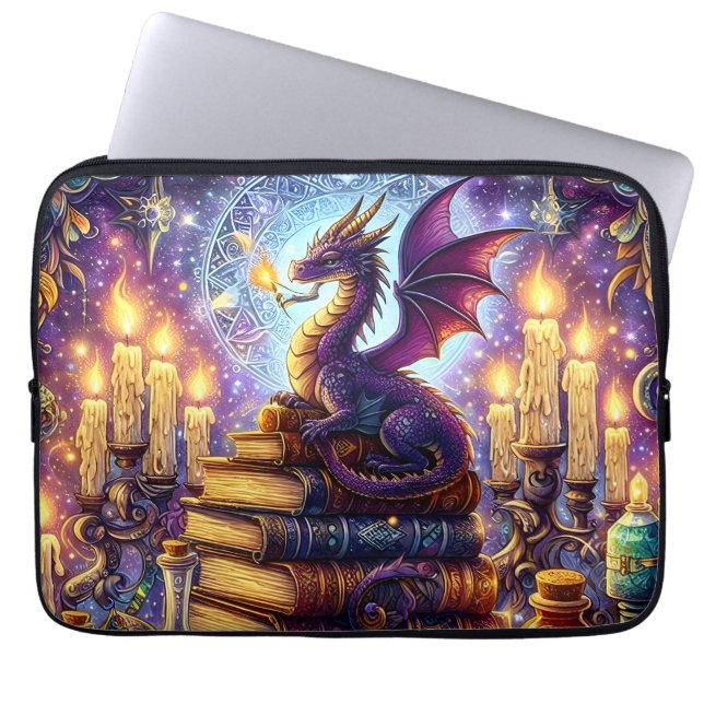 Mystical Dragon Wizard Books Laptop Sleeve (Voorkant)