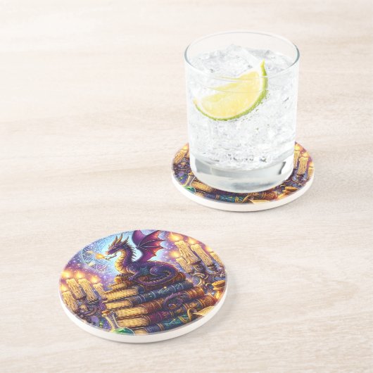 Mystical Dragon Wizard Books Zandsteen Onderzetter (Zijkant)