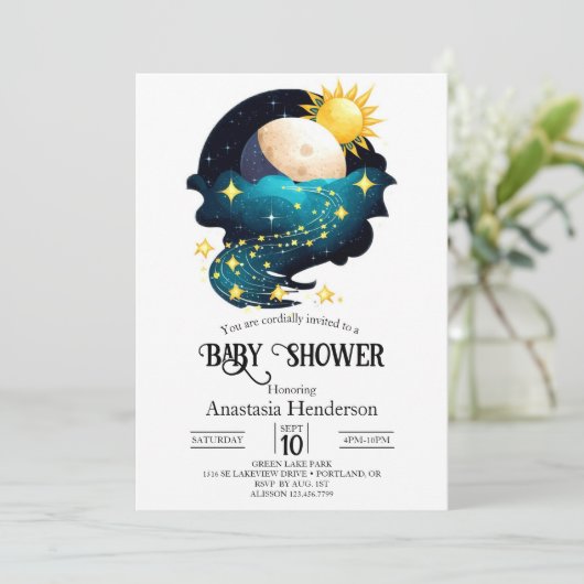Mystical Dreamy Stars Baby shower Kaart (Staand voorkant)