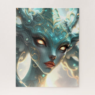 Mystical Emerald Goddess with Glowing Ember Eyes Legpuzzel