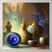Mystical Enamel Bottles & Bowls Digital Art Poster (Voorkant)