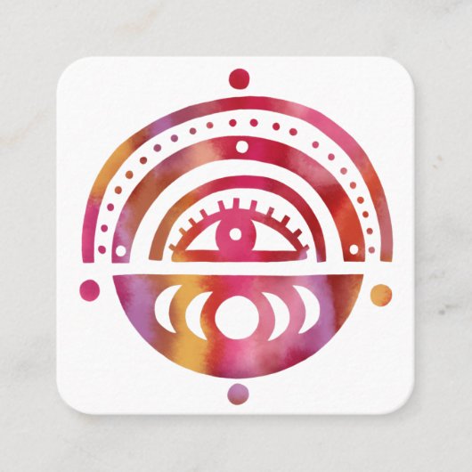 Mystical Eye Moons Magical Boho Paarse Waterverf Vierkante Visitekaartje (Voorkant)