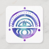 Mystical Eye Moons Magical Boho Paarse Waterverf Vierkante Visitekaartje (Voorkant)