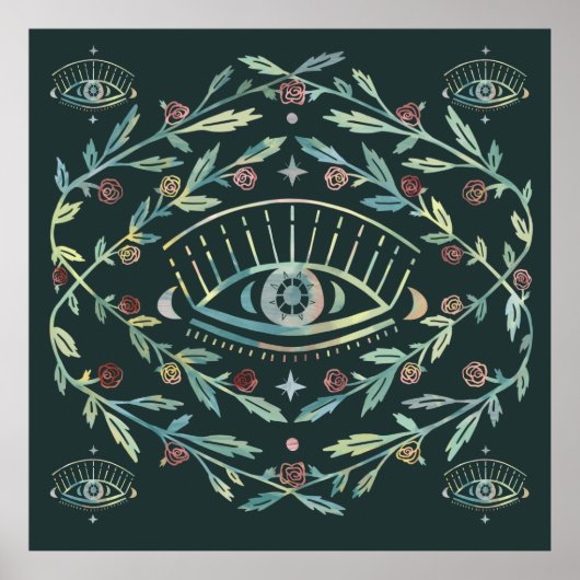 Mystical Eye Rozen Tines Magical Boho Colorful Poster (Voorkant)