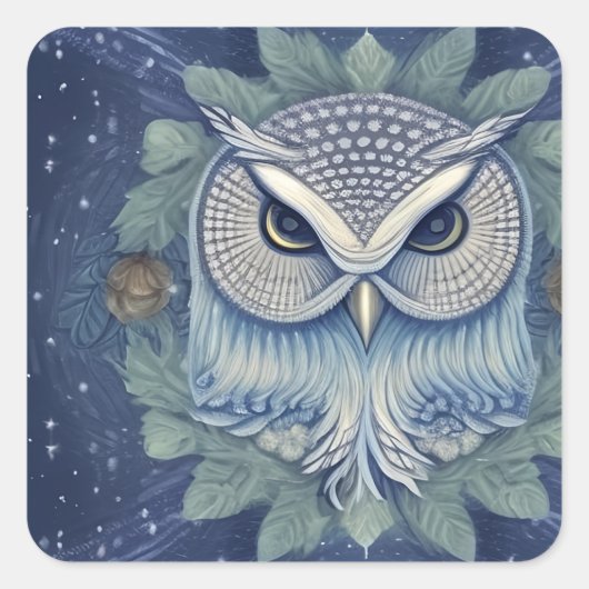 Mystical Fantasy Forest Owl Vierkante Sticker (Voorkant)