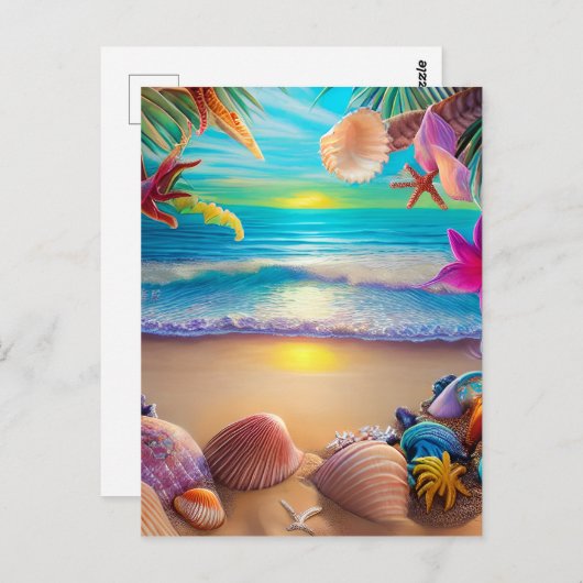 Mystical fantasy strand sunset with tropische flow briefkaart (Voorkant / Achterkant)