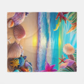 Mystical fantasy strand sunset with tropische flow fleece deken (Voorkant (Horizontaal))