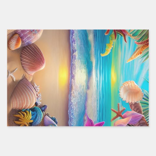 Mystical fantasy strand sunset with tropische flow inpakpapier vel (Voorkant 3)