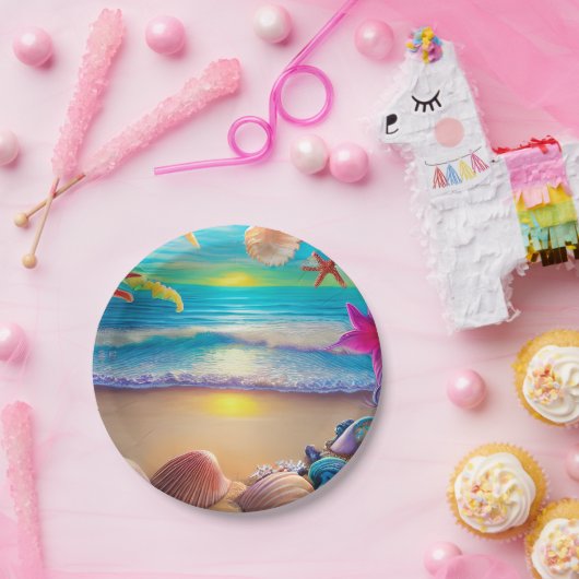 Mystical fantasy strand sunset with tropische flow papieren bordje (Feest)