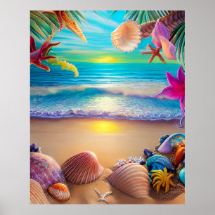 Mystical fantasy strand sunset with tropische flow poster