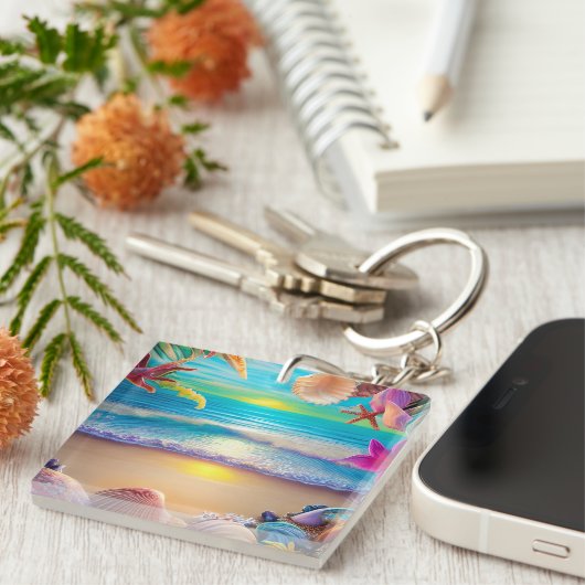 Mystical fantasy strand sunset with tropische flow sleutelhanger (Voorkant Rechts)