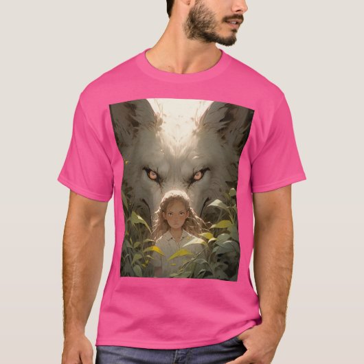 Mystical Fantasy Wolf Guardian Anime T-shirt (Voorkant)