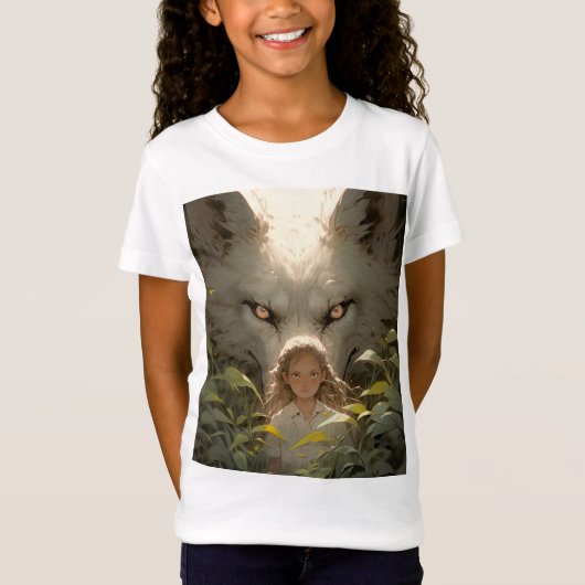 Mystical Fantasy Wolf Guardian Anime T-shirt (Voorkant)