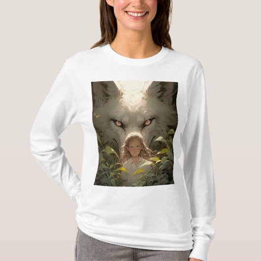 Mystical Fantasy Wolf Guardian Anime T-shirt (Voorkant)