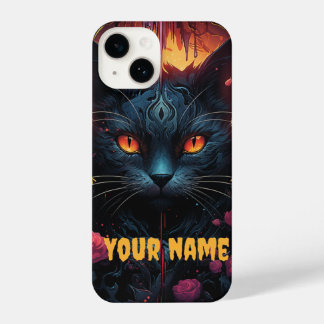 Mystical Feline Elegance Amidst Roses iPhone 14 Hoesje