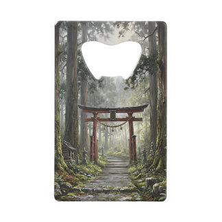 Mystical forest and torii gate that symbolizes it creditkaart flessenopener