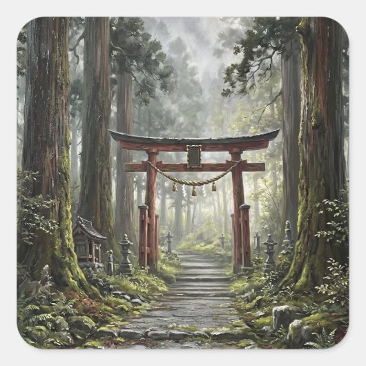 Mystical forest and torii gate that symbolizes it vierkante sticker (Voorkant)