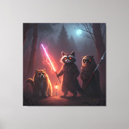 Mystical Forest Battle Animals Art Canvas Afdruk