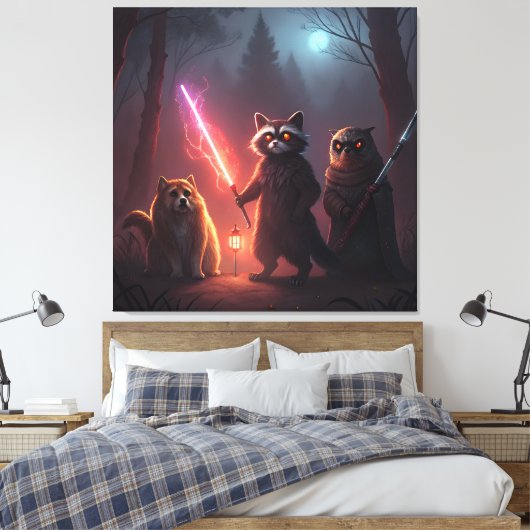Mystical Forest Battle Animals Art Canvas Afdruk (Insitu (Slaapkamer))