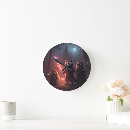 Mystical Forest Battle Animals Art Ronde Klok (Huis)
