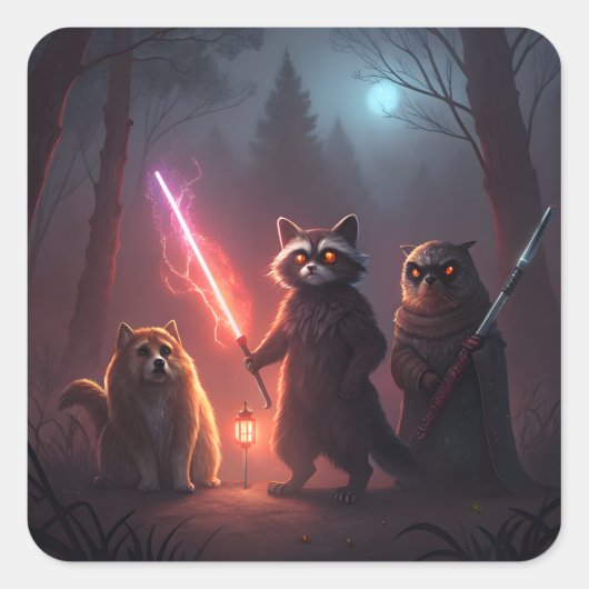 Mystical Forest Battle Animals Art Vierkante Sticker (Voorkant)