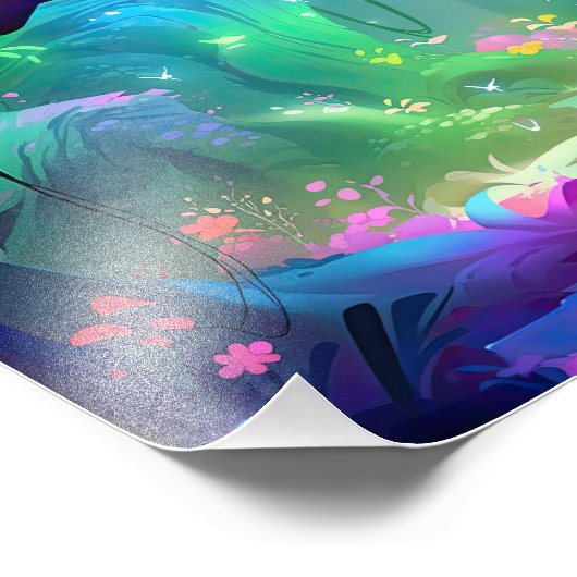 Mystical Forest Celestial Blue Night Sky Foto Afdruk (Hoek)