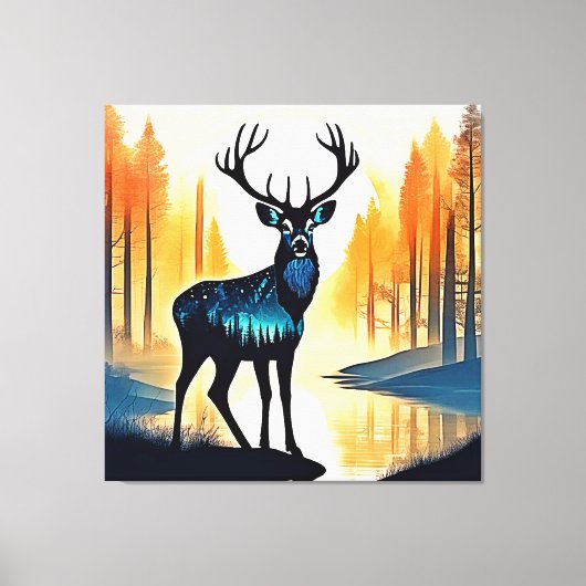 Mystical Forest Deer Canvas Afdruk (Voorkant)