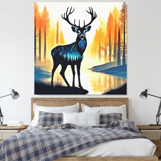 Mystical Forest Deer Canvas Afdruk (Insitu (Slaapkamer))