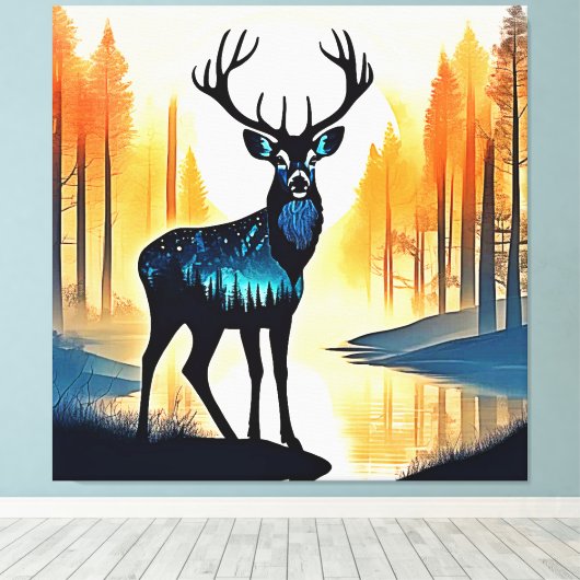 Mystical Forest Deer Canvas Afdruk (Insitu (Houten vloer))