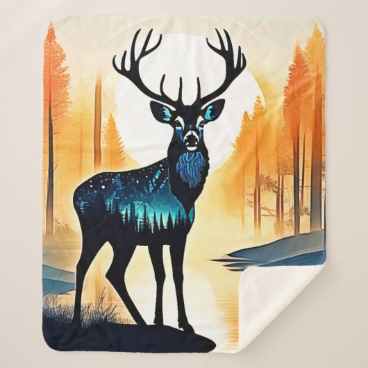 Mystical Forest Deer Sherpa Deken (Voorkant)