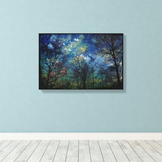 Mystical Forest Natuur Stars Celestial 12x18 Canvas Afdruk (Insitu (Houten vloer))