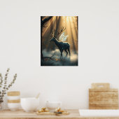 Mystical Forest Stag with Fairy Wings Poster (Keuken)