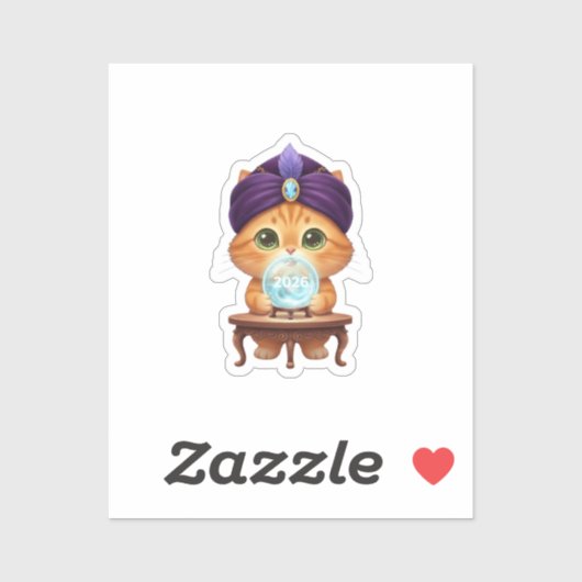 Mystical Fortune Teller Cat Crystal Ball New Year Sticker (Vel)