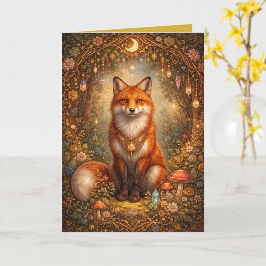 Mystical Fox Magickal Night Blank Inside Card Kaart (Gele Bloem)
