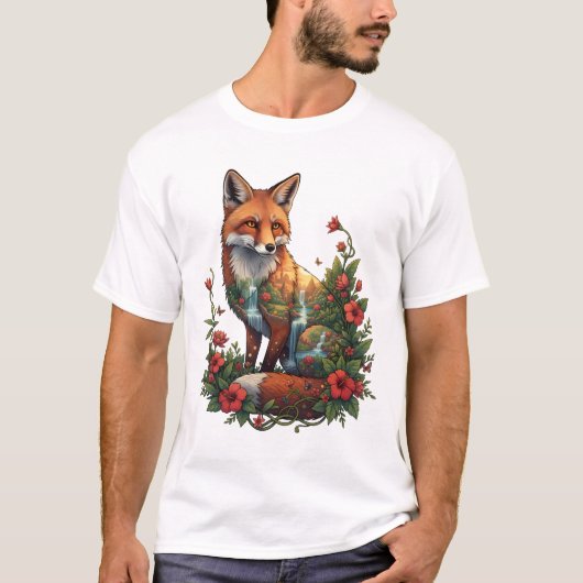 Mystical Fox Tropical Temple Landscape Wildlife T-shirt (Voorkant)