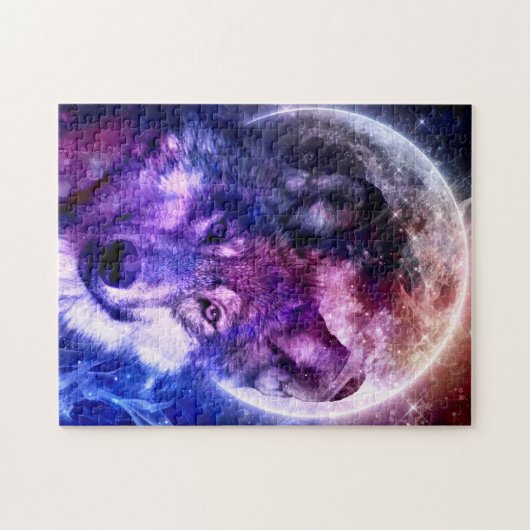 Mystical Galaxy Wolf Face met Full Moon Legpuzzel (Horizontaal)
