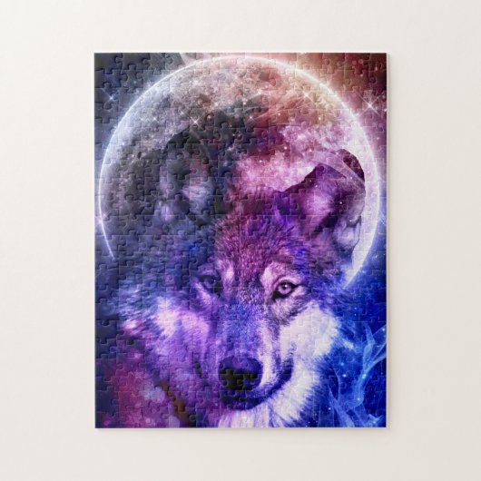 Mystical Galaxy Wolf Face met Full Moon Legpuzzel (Verticaal)