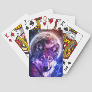Mystical Galaxy Wolf Face met Full Moon Pokerkaarten