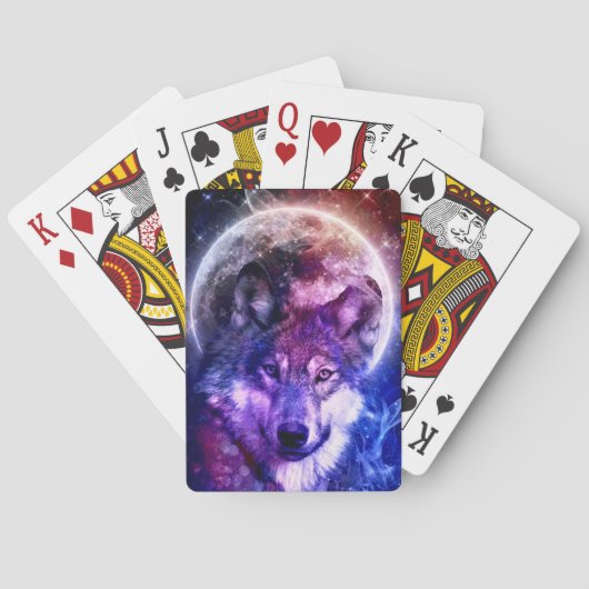 Mystical Galaxy Wolf Face met Full Moon Pokerkaarten (Achterkant)